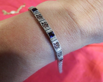 Art Deco Bracelet 14K White Gold / Sapphire Ladies - Beautiful!!