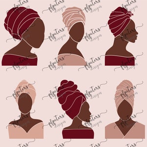Abstract Modern Portrait, Women of Color, Headwrap, Black Woman, Latina Woman, Printable Art, Commercial Use, Digital, Clipart