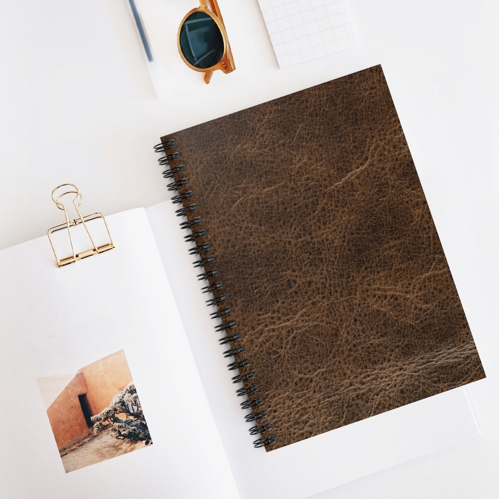 Spiral Notebook Brown Leather print Journal Bullet Etsy