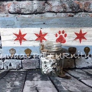 Dog Leash Hanger | Treat Holder |  Leash Treat Holder |Pet Organization Station | Pet Organization Hooks | CHICAGO FLAG | Rustic | Unique