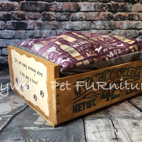 Wine Crate Pet Bed, Dog Bed, Cat Bed | Rustic Pet Bed | Upcycled Pet Bed | Unique Pet Bed | Wood Pet Bed Frame