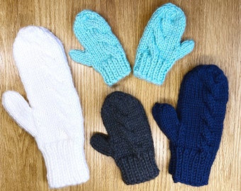 Knitting Pattern: Subtle Cable Knit Mittens in woman, child, toddler, & baby sizes