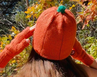 Knitting Pattern Set: Pumpkin Hat and Gloves (with Sizes for Everyone)