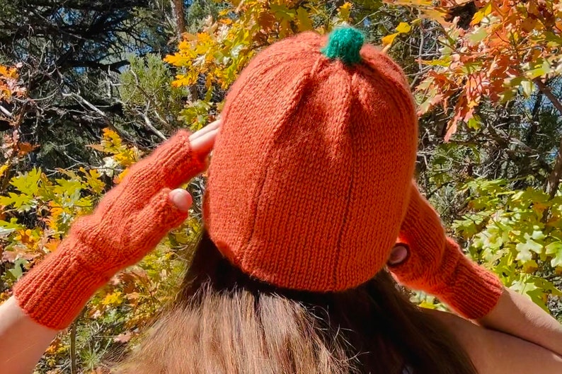 Knitting Pattern Set: Pumpkin Hat and Gloves with Sizes for Everyone image 1