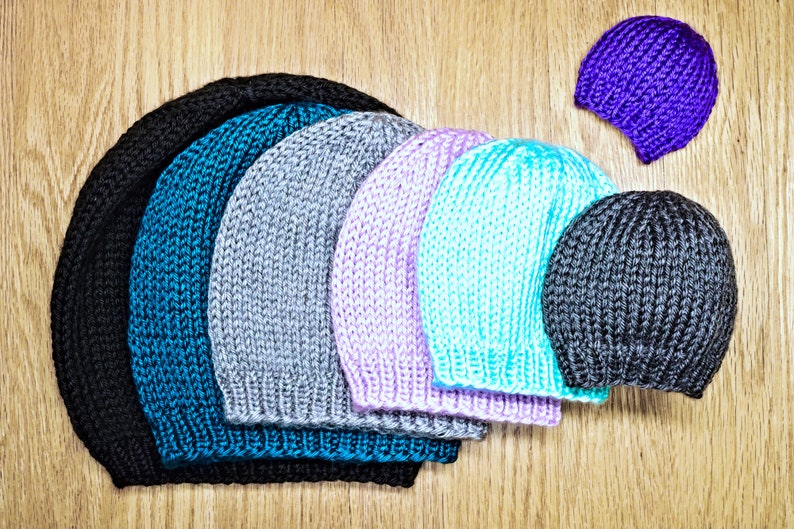 Knitting Pattern: Basic Knit Beanie Hat in All Sizes image 1