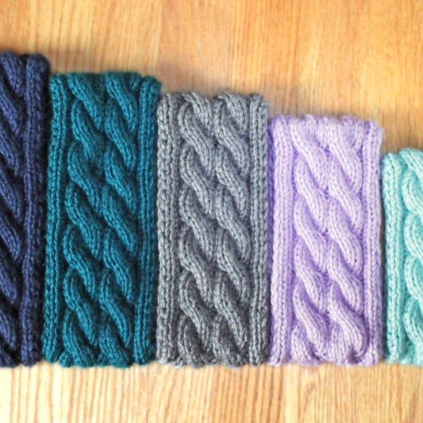 Knitting Pattern: Cable Knit Ear Warmer, Colorful Headband, Adult XL, Adult, Child, Toddler, Baby, and Newborn Sizes