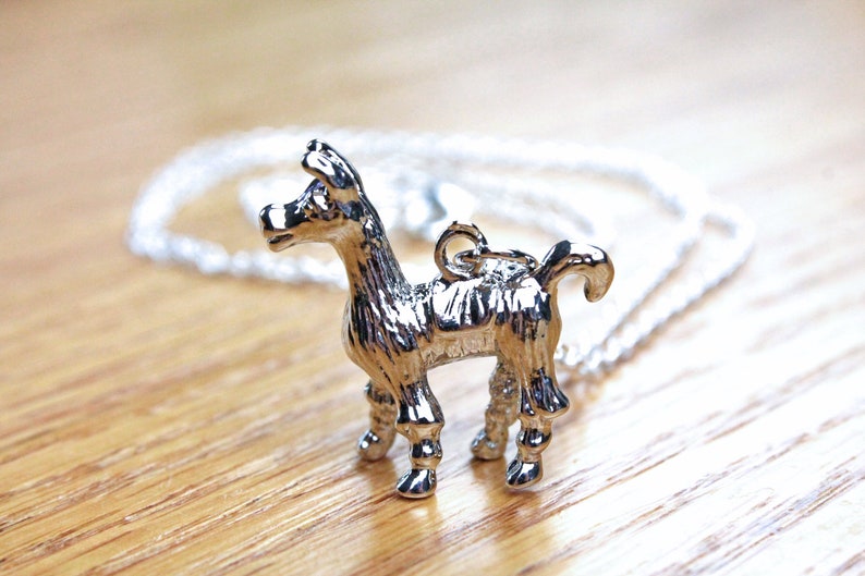 Llama Necklace gift for mom, knitter, crocheter silver llama alpaca pendant on long chain image 1