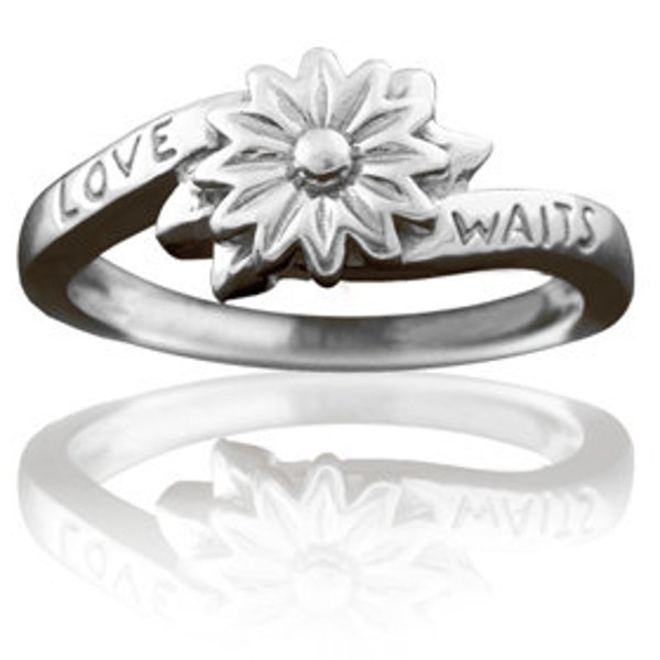 Girls Purity Ring Silver Love Waits Flower