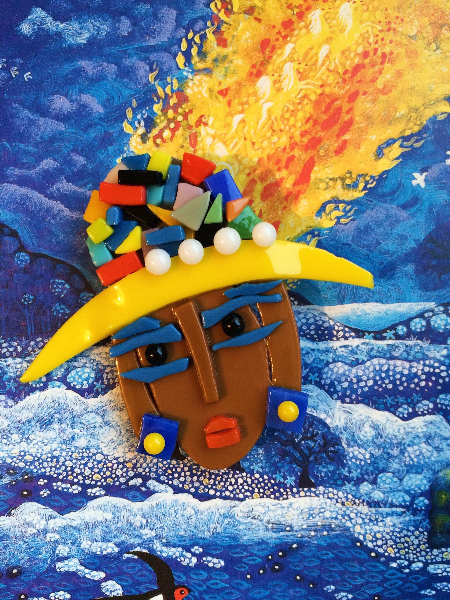 Statement Beautiful Unusual Brooch Girl in Yellow Hat Black Etsy