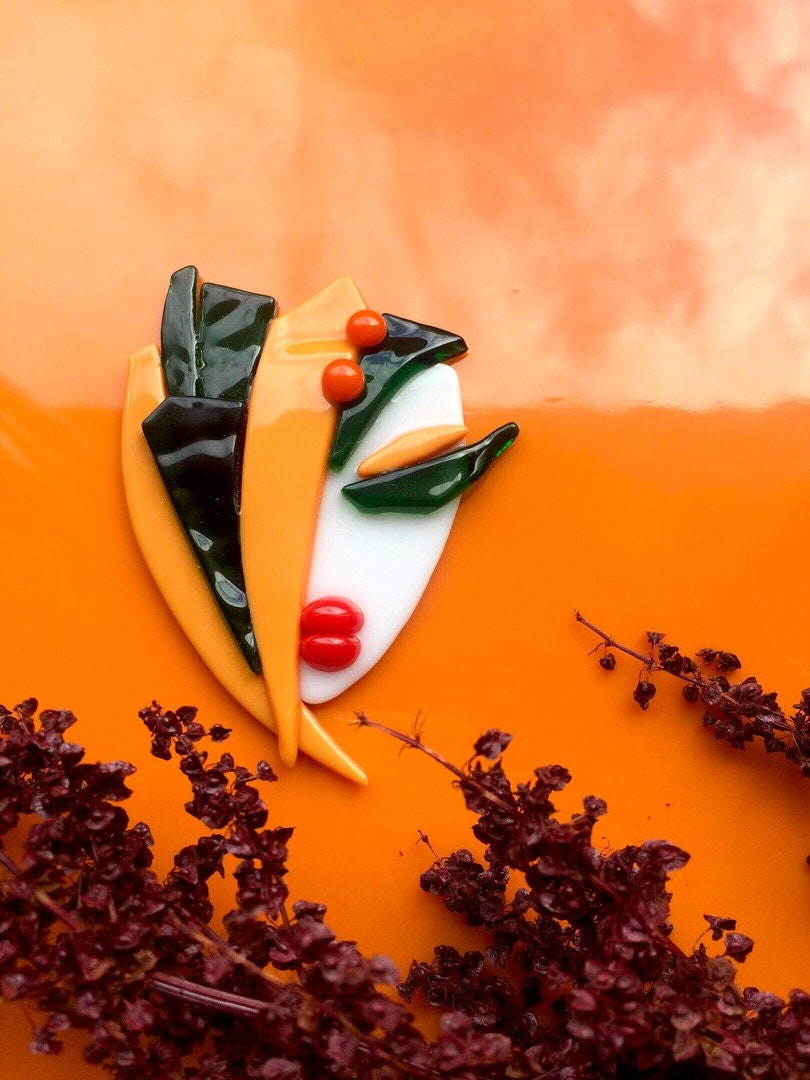 Beautiful Brooch Girl in Orange & Green for Women on a Coat Etsy