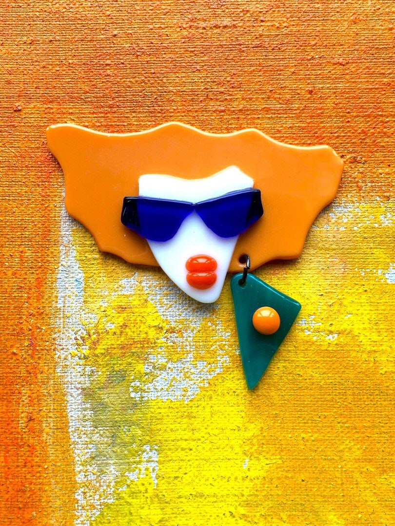 Nora. Large Designer Beautiful Brooch Girl in Blue Glasses Etsy