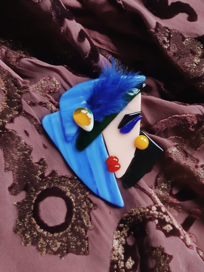 Lotta. Brooch Girl in Blue Blue Fashion Art Glass Brooch Pin Etsy
