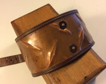 Copper and Leather Diamond Plate Cuff