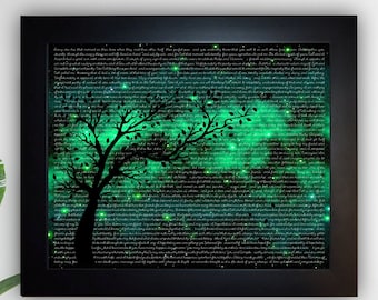 Emerald Sky Art, 1st Anniversary Gifts For Men, Personalized, Song Vows Poem Letter, Gift, Anniversary Gifts For Men, Him, Her, Tree, B&W