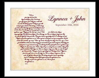 Cotton anniversary gift for her him, 2nd anniversary gift ideas cotton gifts for men 2 year anniversary present personalized heart art print