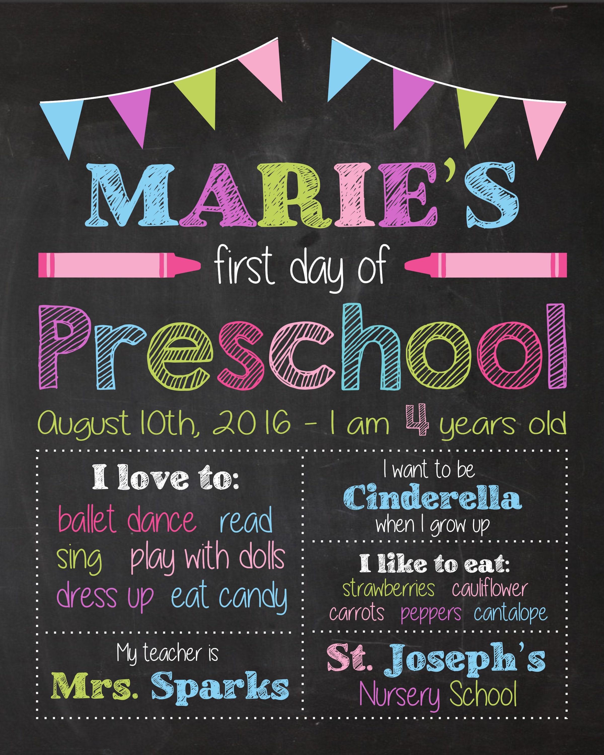 Custom 1st Day Of Preschool Print Wall Art Home Decor Art