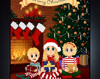 Christmas Decorations For The Home, Colorful Christmas Decor, Christmas Nursery Wall Art, Children's Kids Room Girl, Christmas Illustration