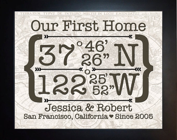Latitude Longitude Sign, Housewarming Gift, Personalized House Warming Present, First House, New Home Address, Just Moved, Real Estate Gift