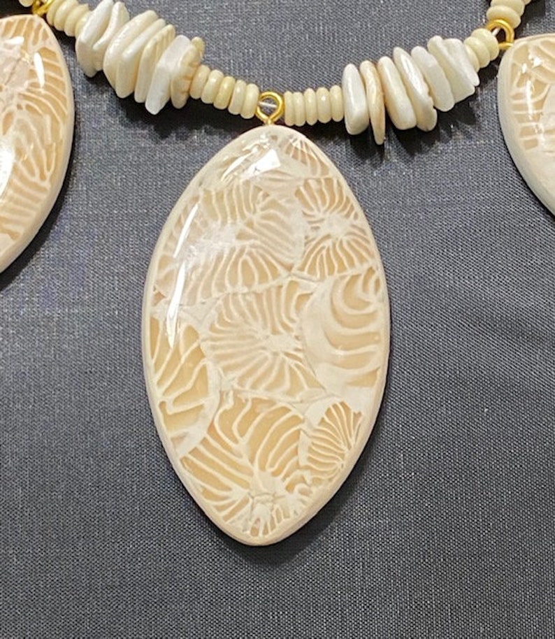 Faux Coral Necklace with Bone Beads and Shells
