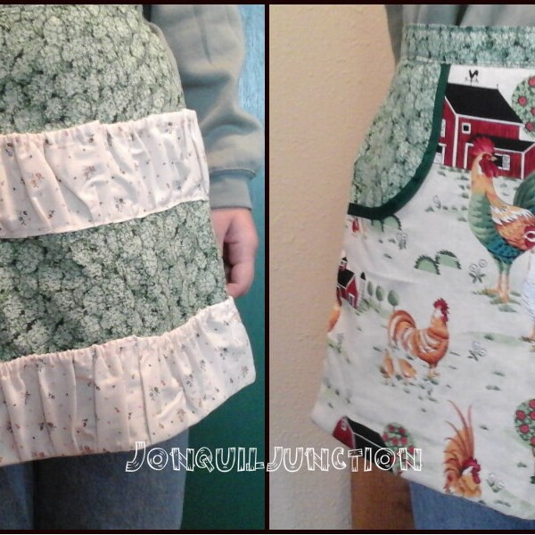 Egg apron, Reversible apron,gathering apron, harvest apron, handmade apron, chicken apron, clothespin apron, apron, half apron