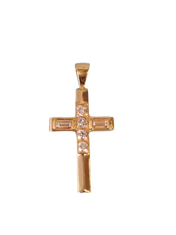 Estate Vintage Cross Pendant 14k Yellow Gold and … - image 2