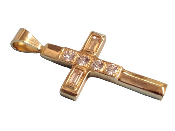 Estate Vintage Cross Pendant 14k Yellow Gold and … - image 4