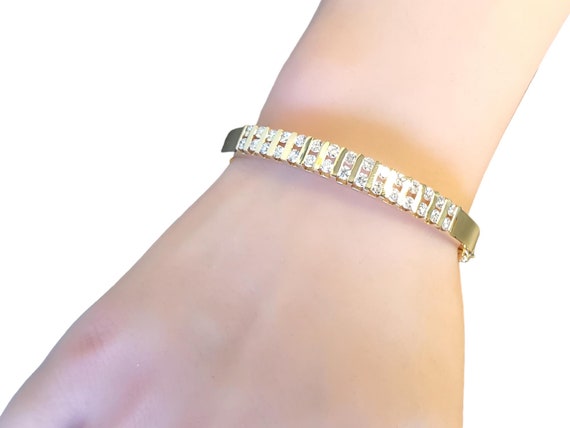 Estate Diamond Bangle Heavy 14k Yellow Gold Diamo… - image 2