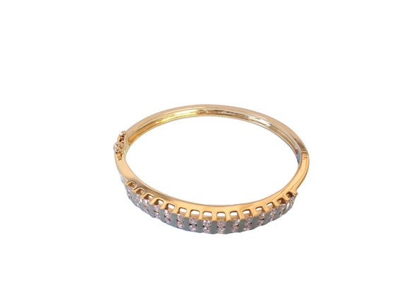 Estate Diamond Bangle Heavy 14k Yellow Gold Diamo… - image 4