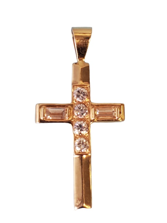 Estate Vintage Cross Pendant 14k Yellow Gold and … - image 1