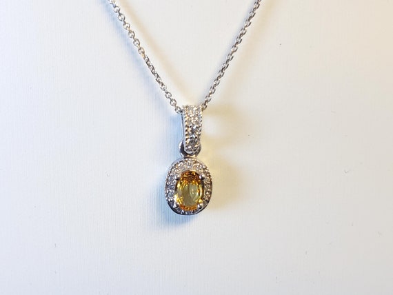 Estate Yellow Oval Sapphire and Diamond Necklace … - image 2