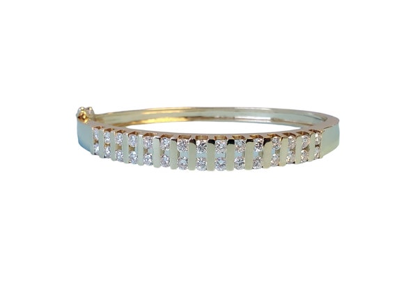 Estate Diamond Bangle Heavy 14k Yellow Gold Diamo… - image 5