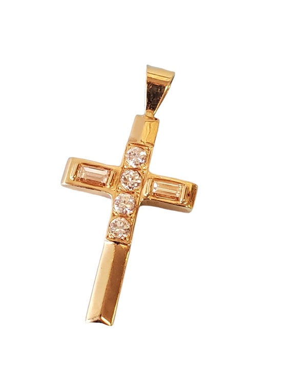 Estate Vintage Cross Pendant 14k Yellow Gold and … - image 3