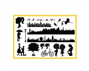 Wedding And City Elements Silhouette Mat/Mold, Cake Silhouettes
