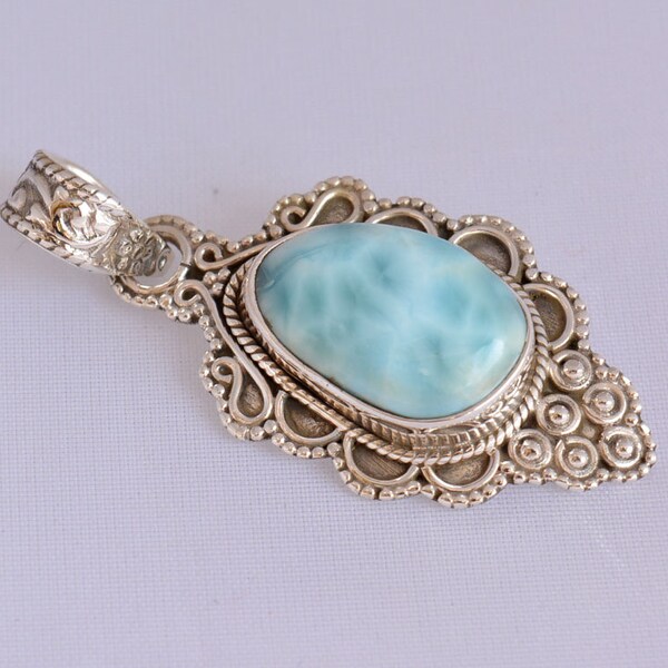 Natural LARIMAR from Dominican Republic Pendant, Gemstone jewelry, Blue larimar unique design sterling silver Pendant 5.95Gms#GN1947