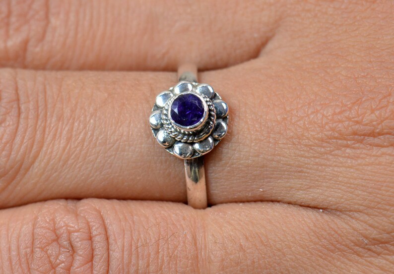 Rare Amethyst Ring Amethyst Gemstone Sterling Silver Ring Flower Shape Purple Stone Ring Amethyst Jewelry Promise #PP2480