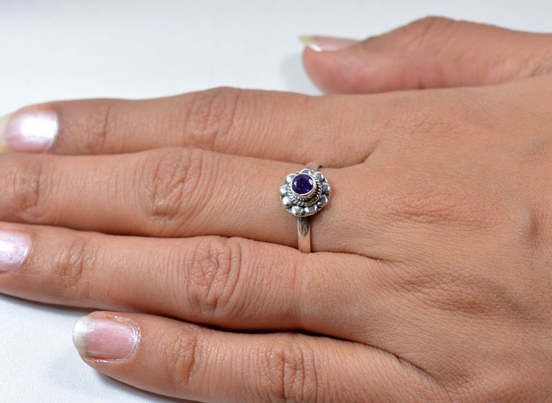 Rare Amethyst Ring Amethyst Gemstone Sterling Silver Ring Flower Shape Purple Stone Ring Amethyst Jewelry Promise #PP2480