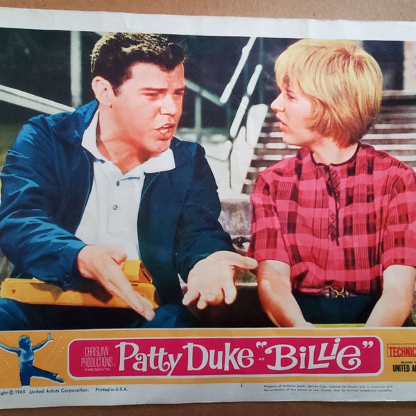 Vintage movie lobby card for the film, "Billie" starring Patty Duke - Copyright 1965 United Artists Corp.