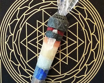 Chakra Wand With Ice Quartz Angel: 7 Gemstones & Lemurian Seed Crystal