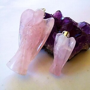 Rose QUARTZ ANGEL PENDANT, 1 or 2 Inch Pink Rose Quartz Crystal  Angel Necklace With Silver Chain, Angel Gifts