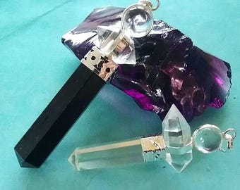 Herkimer Diamond & Black Tourmaline Pendant: Crystal Quartz Necklace