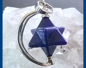 Lapis Lazuli Spinning Merkaba Pendant: Sacred Geometry Necklace
