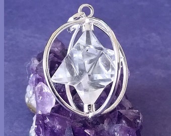 Merkaba-hanger kristalkwarts: draaiende ketting heilige geometrie