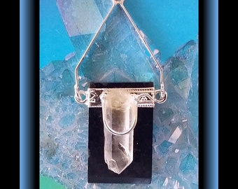 Black TOURMALINE Pendant With Rare LITHIUM Quartz, Tourmaline Pendant with Lithium Quartz Point, Stress and Protection