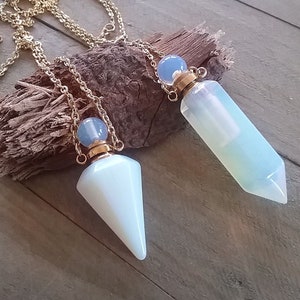 Collar de urna de opalita: recuerdo de cenizas de cristal, cadena conmemorativa de oro