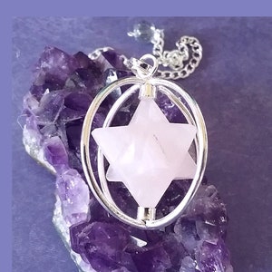 ROSE QUARTZ Pendant, Rose Quartz Merkaba Pendant, Spinning Rose Quartz MERKABA Geometric Pendant, Sacred Geometry Merkaba Necklace image 1