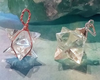 Crystal Quartz Merkaba Pendant: Silver or Copper Wrapped Geometric Necklace