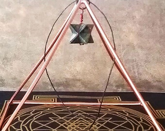 Copper PYRAMID, 8.5 Inch Solid Copper Pyramid With Sri Yantra Energy Mat, Pyramid Room Harmonizer, Sacred Geometry Pyramid With Merkaba