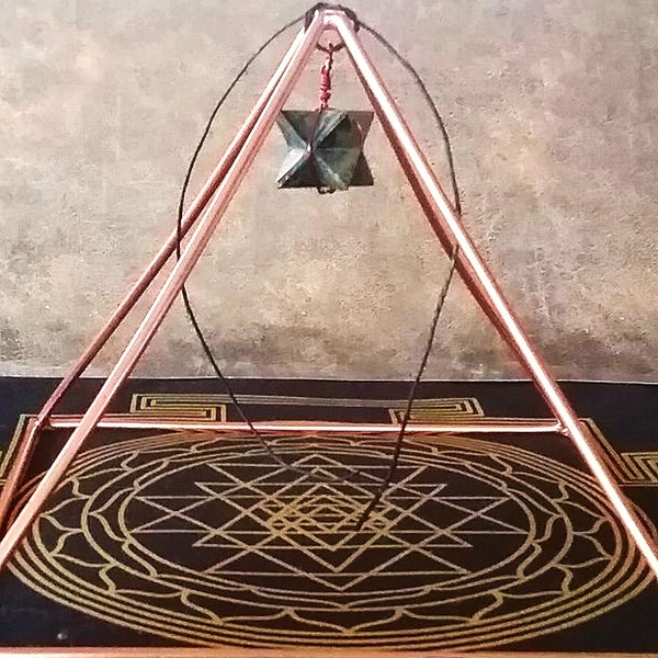 Copper PYRAMID, 8.5 Inch Solid Copper Pyramid With Sri Yantra Energy Mat, Pyramid Room Harmonizer, Sacred Geometry Pyramid With Merkaba