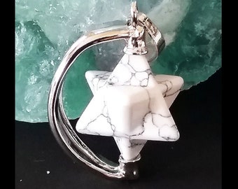 Howlite Merkaba Pendant: Spinning Sacred Geometry Necklace