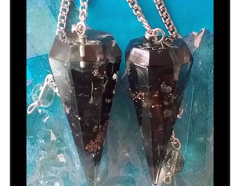 Large Orgone BLACK TOURMALINE Dowsing PENDULUMS With Copper and Silver, Faceted Orgone Black Tourmaline Divination Pendulums, With Pouches